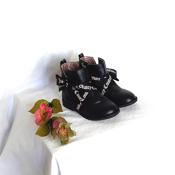 JUICY COUTURE Black Moto Booties, Pink & Black Ribbon/Bows - Picture 11 of 16